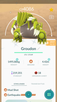 Pokemon Trade GO - Shiny Groudon Level 40 & 2nd moves for PVP Master League