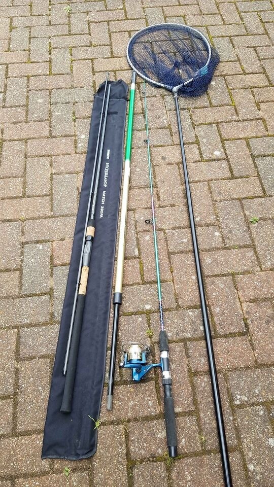Fishing tackle inc Shimano Hyperloop Match 13ft rod, junior rod + reel