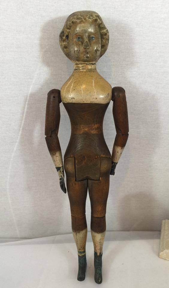 Antique Rare wood doll 1873 Springfield with metal hands legs 18 th Century