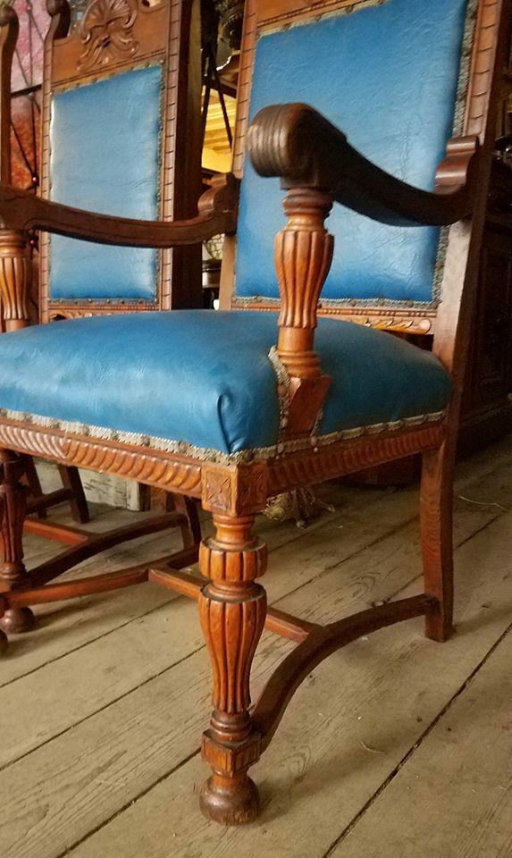 SET OF 6 VICTORIAN QUARTERSAWN OAK DINING CHAIRS CARVED NORTHWIND FACES