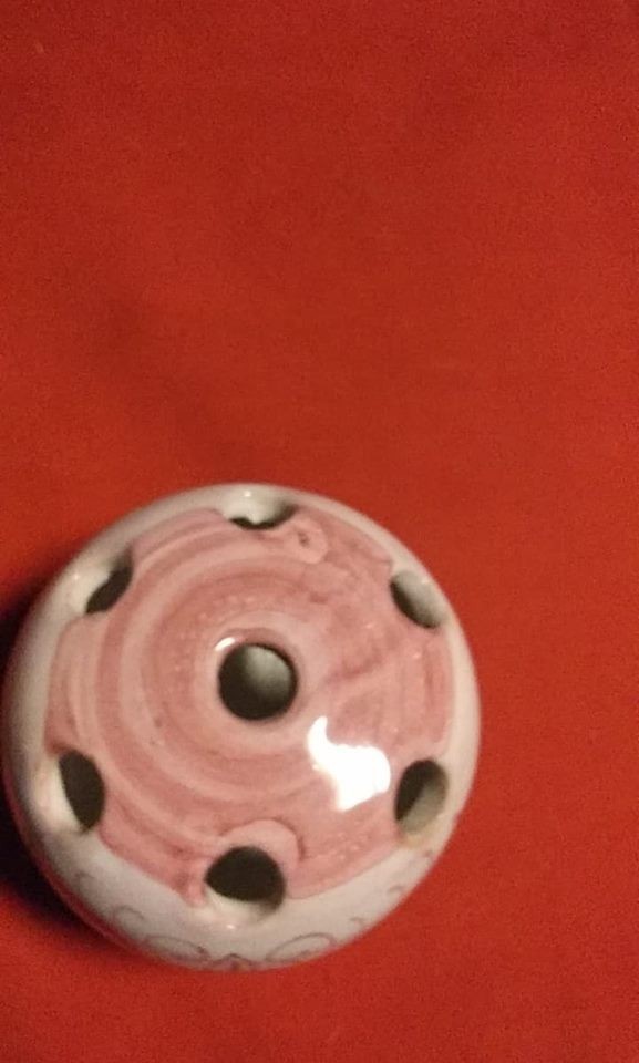 Hand Painted Flower Frog Made in Italy Signed V.B/2 Office Desk Decor Floral Red