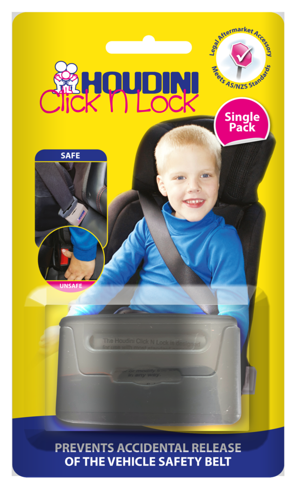 New Houdini Click N Lock Child Car Seat Belt Safety Buckle Guard Click