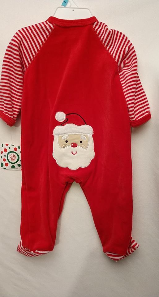 NWT Little Me Holiday Velour My First Christmas 6 Mo Pajamas SANTA Red Snaps