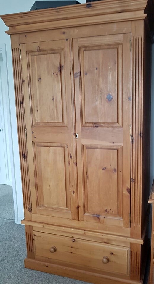 Solid pine wardrobe waxed in antique pine finish in St Austell