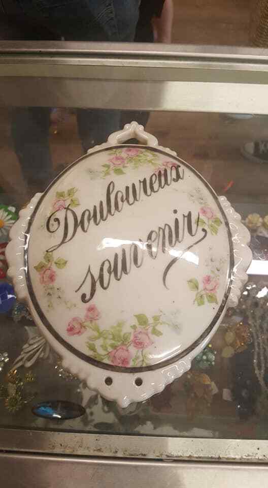 Pair of Antique Porcelain French Headstone Plaques