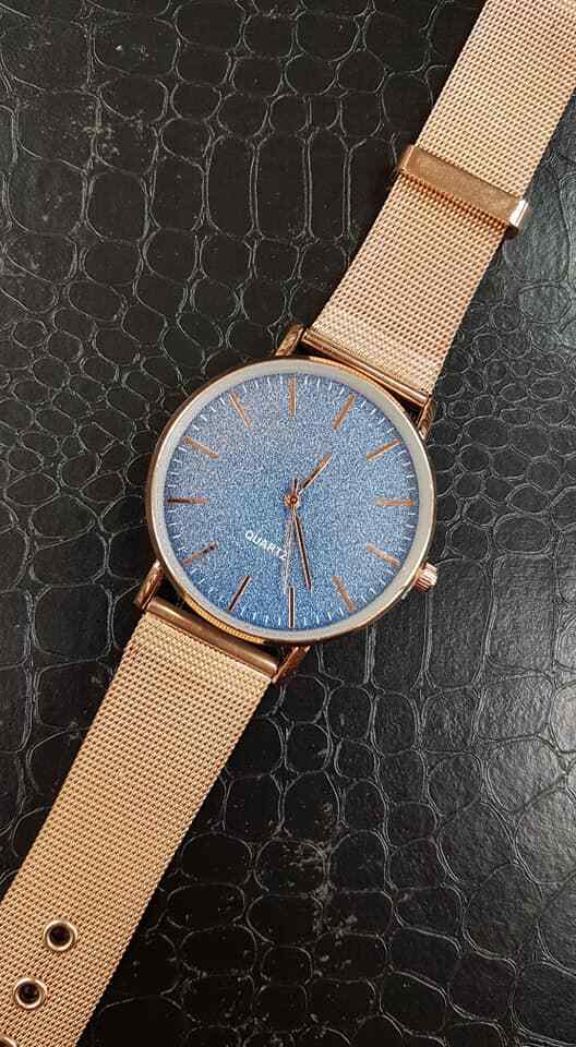 Orologio Da Polso Unisex Analogico Quarzo Milano Rose Gold Glitter Blu lac