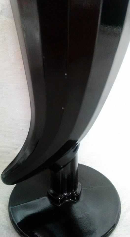 3 Black Tiara POWDER HORN Shaped BLACK GLASS PILSNER GLASSES Cornucopia RARE EUC