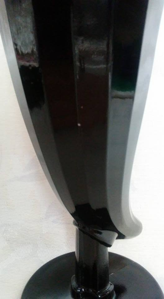 3 Black Tiara POWDER HORN Shaped BLACK GLASS PILSNER GLASSES Cornucopia RARE EUC