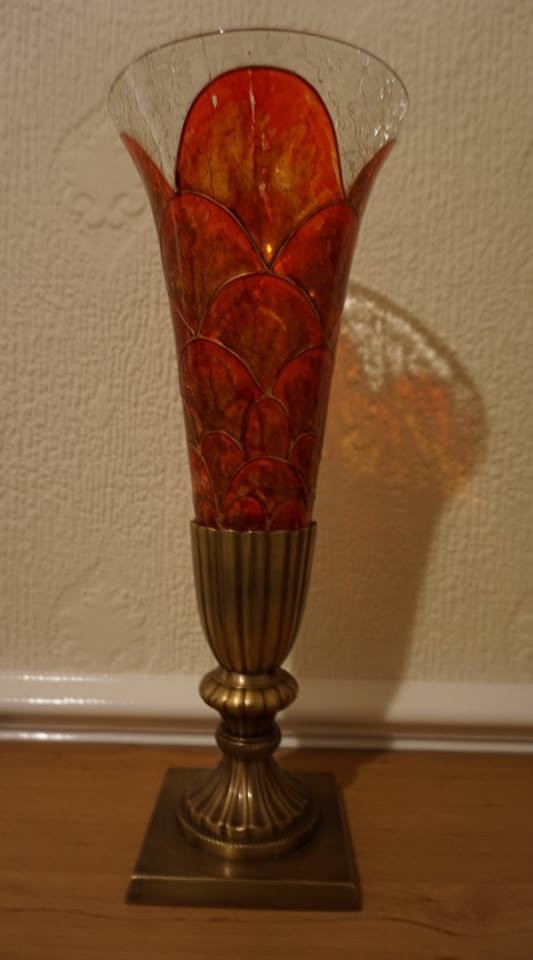 Vintage Trumpet Brass Based Coloured Glass Vase