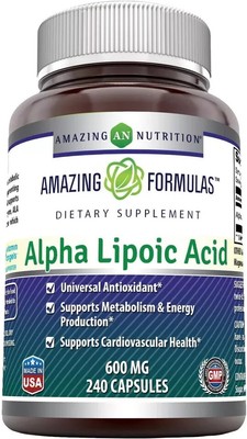 Amazing Formulas Alpha Lipoic Acid ALA 600 mg Capsules Supplement | Non-GMO... 