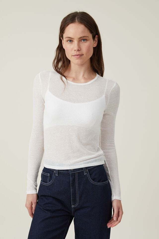 トップス Cotton nylon seer long sleeve Cotton:On Womens Ricki Sheer Ribbed Long Sleeve Top Sheer