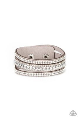 PAPARAZZI TRENDY FASHION JEWELRY ~ ROLLIN' IN RHINESTONES SILVER URBAN BRACELET