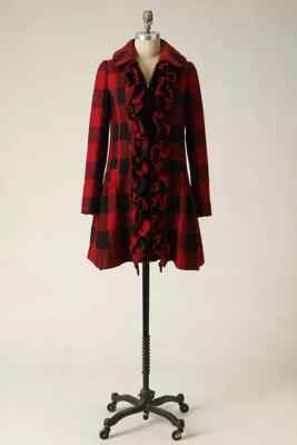 Anthropologie Tracy Reese 'Birling' Coat Black & Red Plaid Sz M