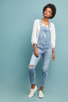 $338 Citizens of Humanity Audrey Slouch Distressed Denim Overalls S NEW C475