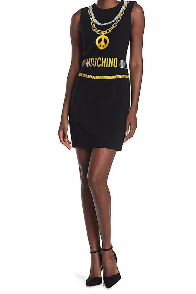 Pre-owned Moschino Couture Chain Necklace Logo Dress Black 40 / Us 6 $1055
