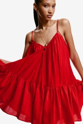 NWT H&M A-line Viscose Strappy Loose-fit V-Neck Dress Bright-Red XS S M L XL XXL