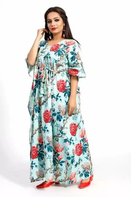 Caftán Largo Frida Kahlo Ropa de Playa Noche Vestido Talla Grande Algodón India
