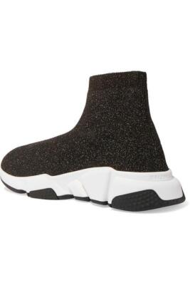 Pre-owned Balenciaga Women Speed Sock Trainer White Black Gold Lurex Runner Sneakers 41