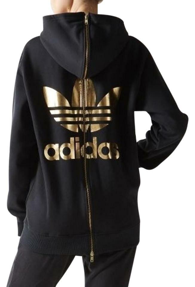 Pre-owned Adidas Originals Jeremy Scott Black/gold Back Zip Hoodie Ac1817,small