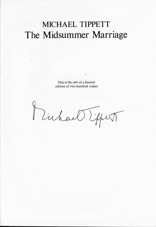 Michael Tippett - THE MIDSUMMER MARRIAGE - signed full orchestral score