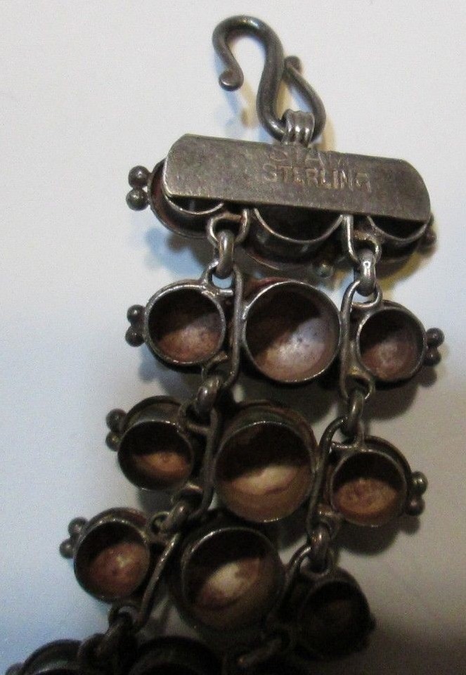 VINTAGE SIGNED SIAM STERLING SILVER BEADED LINK BRACELET 6 3/4