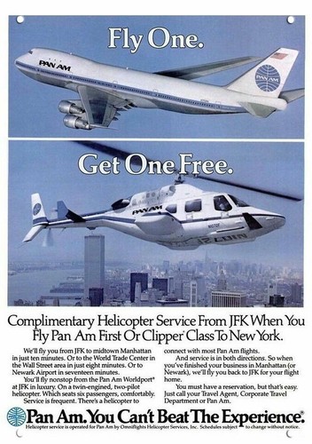 PAN AM AIRLINES JFK Helicopter Service & Jet WTC DECORATIVE