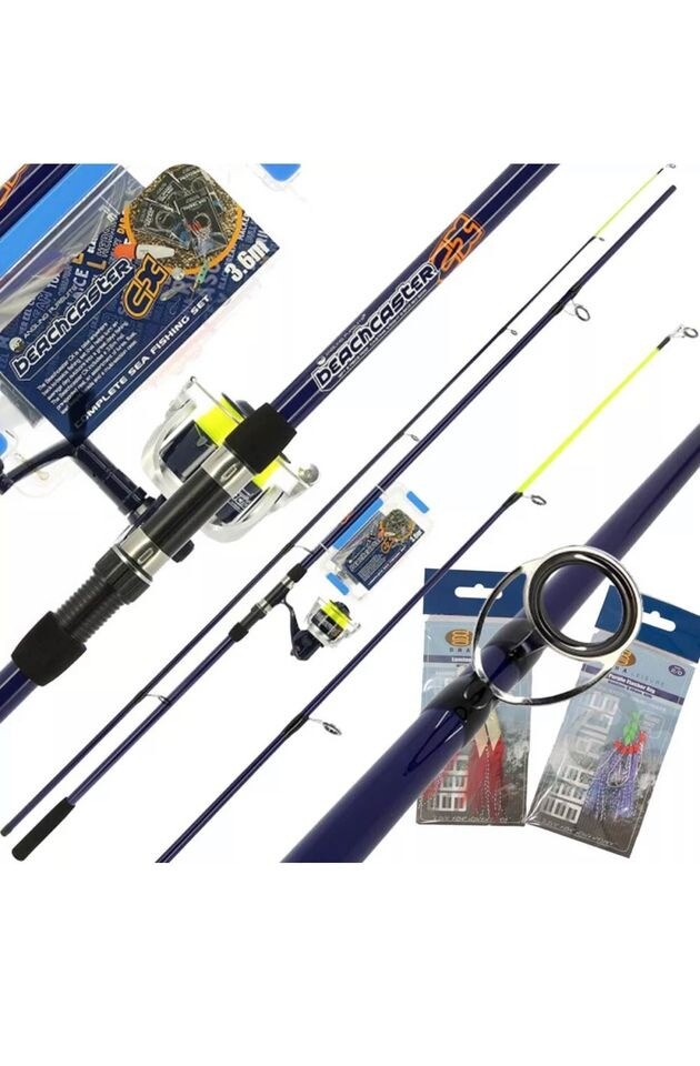 NEW 12ft Sea Fishing Rod & Reel Complete Set With Tackle Box Pier