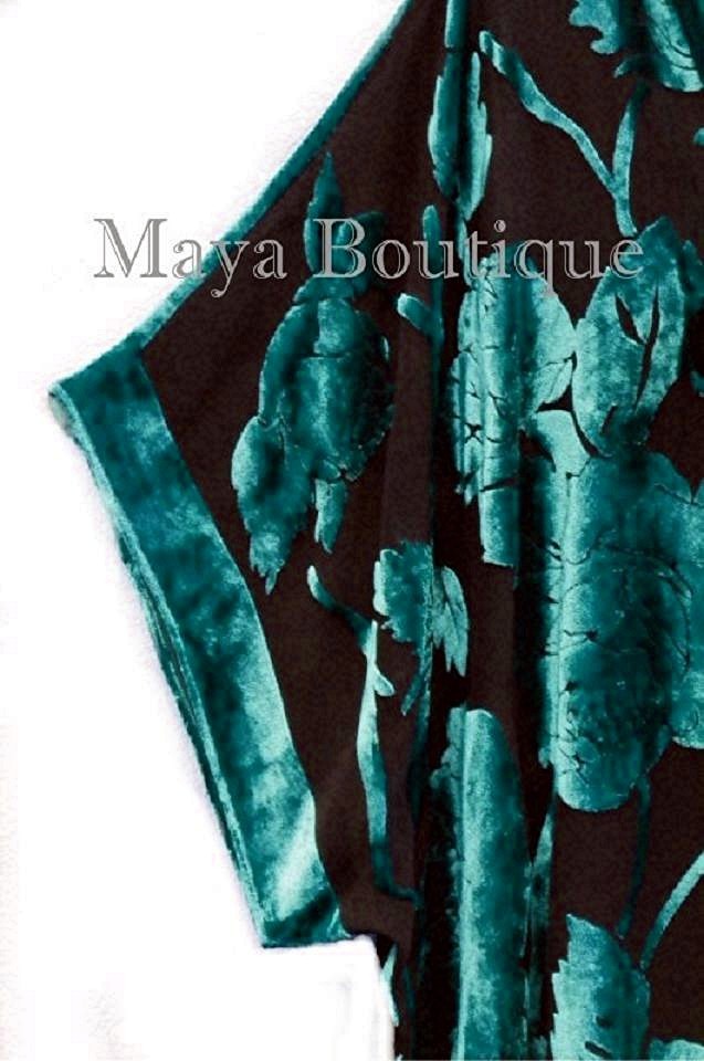Pre-owned Maya Matazaro Silk Burnout Velvet Jacket Kimono Duster Teal Black No Fringe Plus