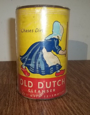 Vintage OLD DUTCH Cleanser Chases Dirt NOS Adversiting Cardboard Can Tin