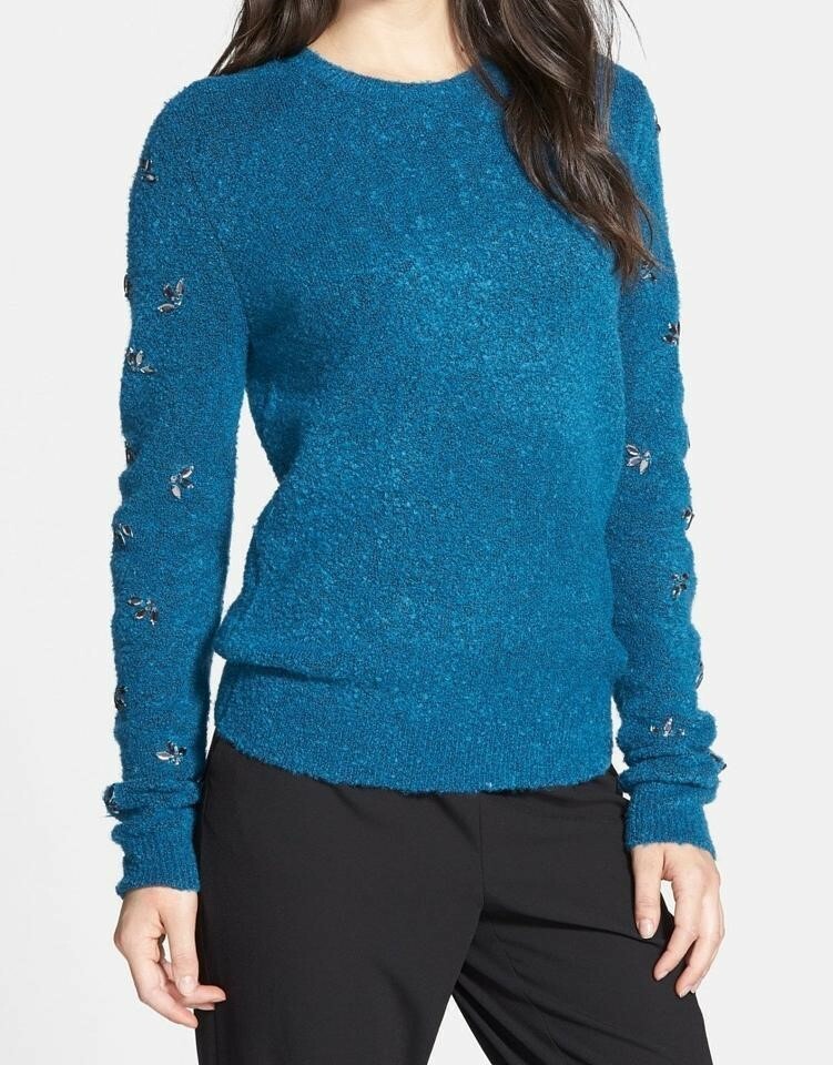 Chelsea28 Womens Teal Moroccan Crew neck Long Sleeve Pullover Sweater Size Small