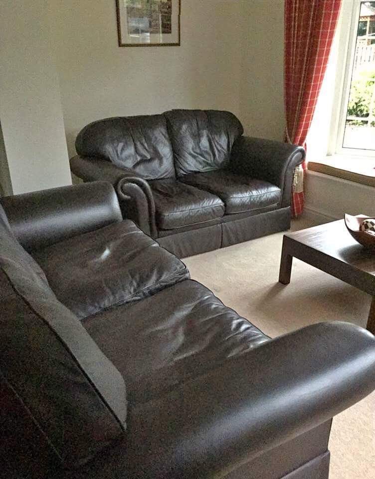 Laura Ashley dark brown leather Chichester 3 and 2 Seater Sofas in Rotherham, South Yorkshire