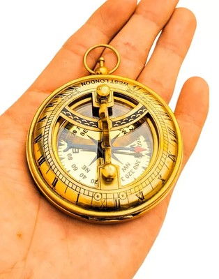 Marine Brass Vintage Camping Hiking Pocket Compass Push Button Pocket Sundial
