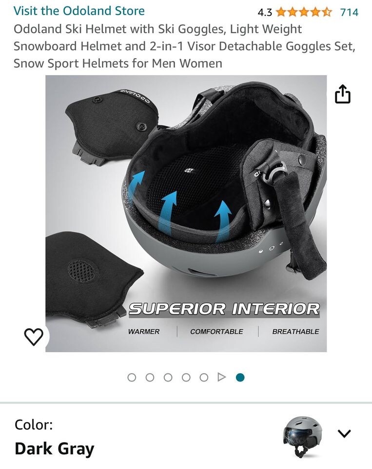 Odoland Ski Helmet with Ski Goggles Snowboard Men Women 2-in-1 Visor Light Gray