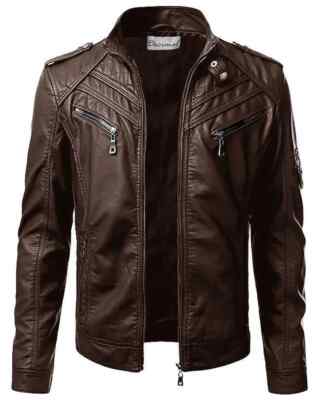 Retro Men's Motorcycle Brown Cafe Racer Genuine Sheepskin Leather Jacket