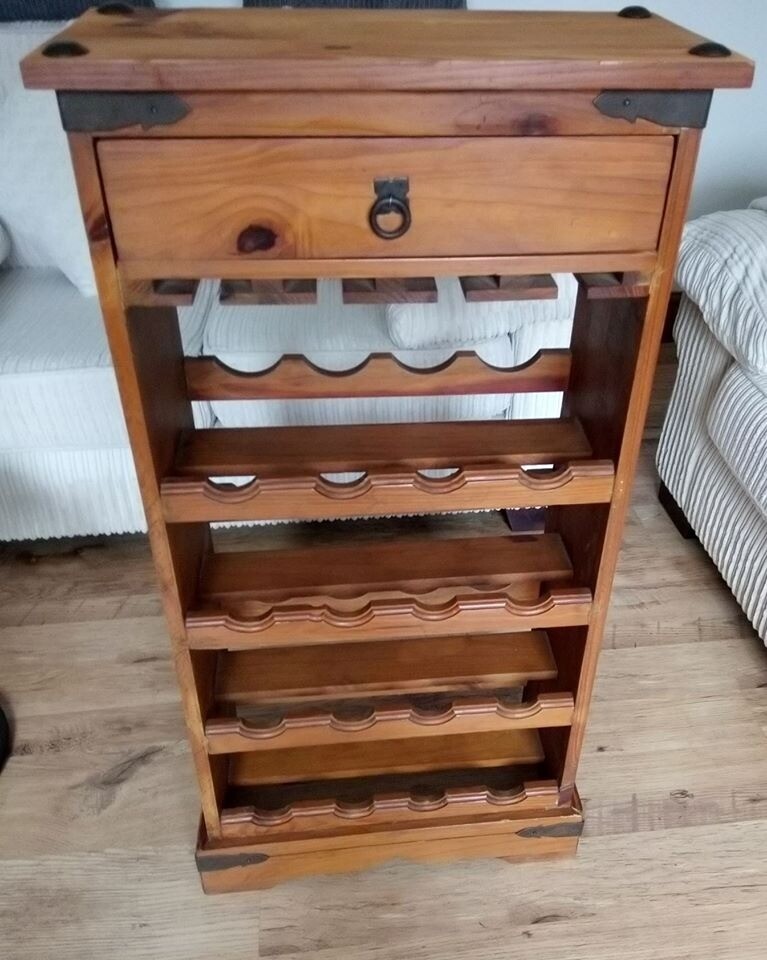 Very Nice Rustic mexican pine floor standing wine and glass rack with