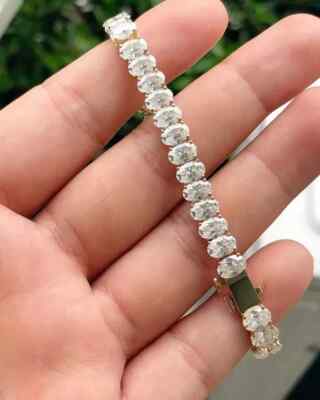 12CT Oval Cut Lab-Created Moissanite Tennis Bracelet 14k Yellow Gold Plated