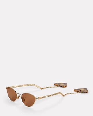 Pre-owned Gucci Gg0977s-002-57 Gold Sunglasses