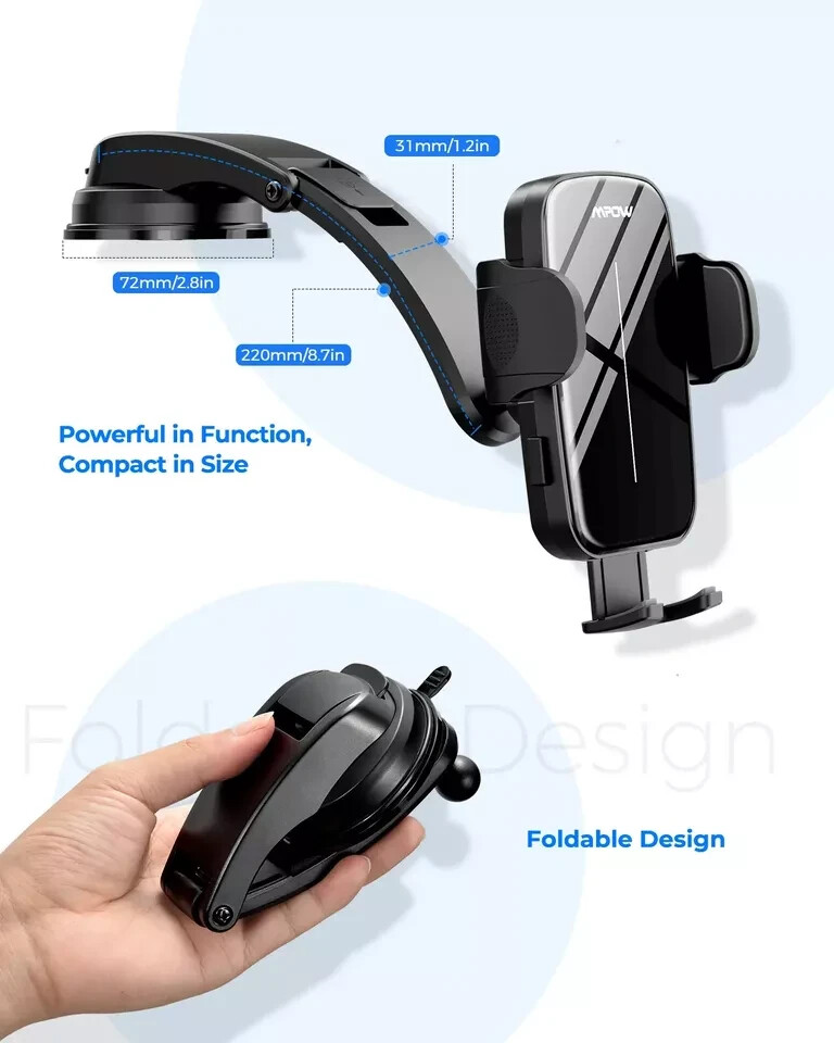 Mpow Dashboard Windshield  Car Mount Cell Phone Holder Dock For iPhone Samsung