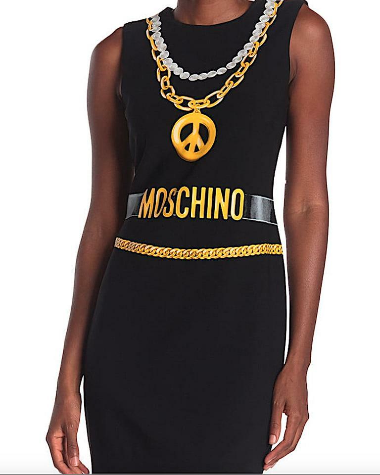 Pre-owned Moschino Couture Chain Necklace Logo Dress Black 40 / Us 6 $1055