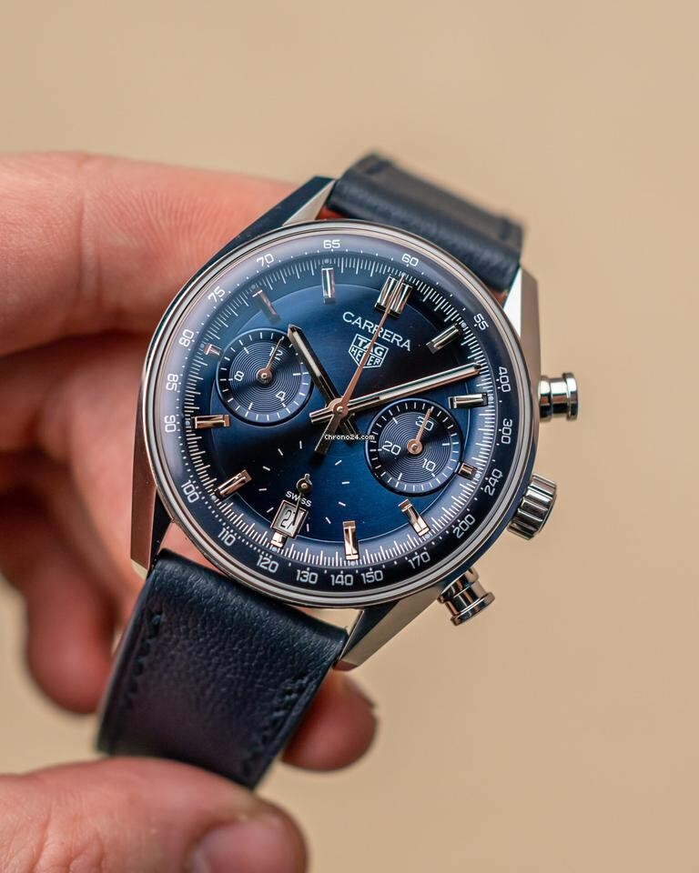 Pre-owned Tag Heuer Carrera Chrono 39mm Blue Dial Leather Men's Watch Cbs2212.fc6535