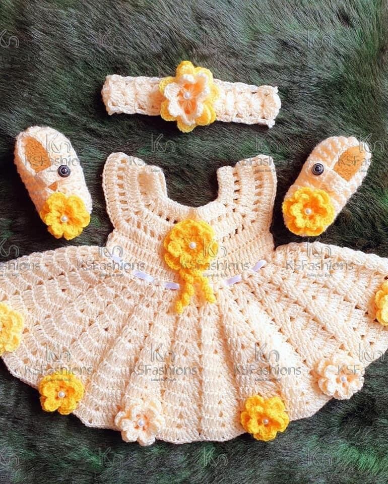 0-3 Month New-born Baby Girl Dress Handmade Crochet Pattern