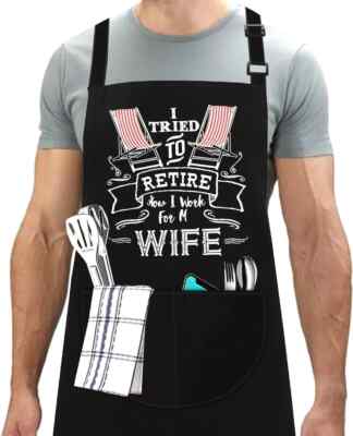 Men Women BBQ Aprons Professional Novelty Funny Kitchen Chef Cooking with Pocket