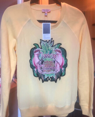 NEW Juicy Couture PARROT Lemon Drop YELLOW Pullover SWEATSHIRT Sz Small S NWT