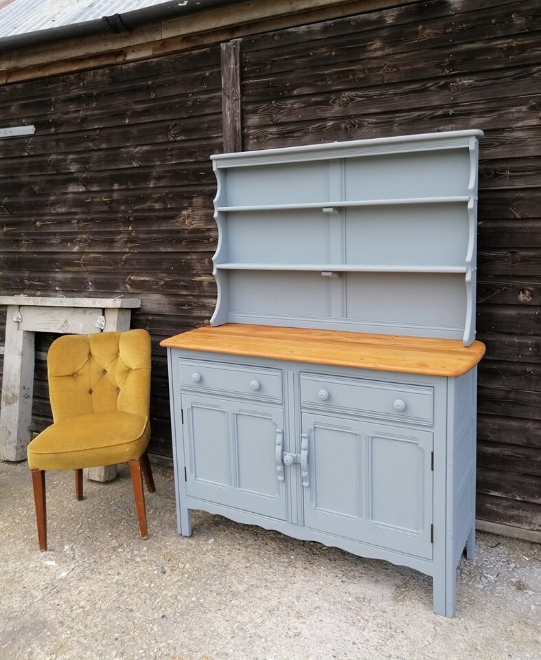 Ercol Welsh Dresser in Vintage Grey Blue Label MidCentury *FREE