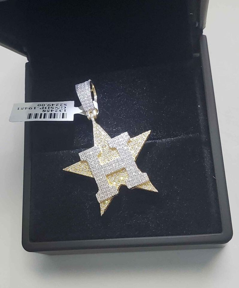 Pre-owned Mlb 10k Yellow Gold Genuine Diamond  Houston Astro Star Charm Pendant Texas 1.58c