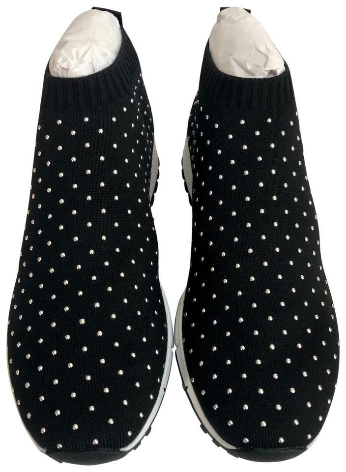 Pre-owned Jimmy Choo Authentic  Norway Sock Sneakers, Black Micro Studs, Retail $950