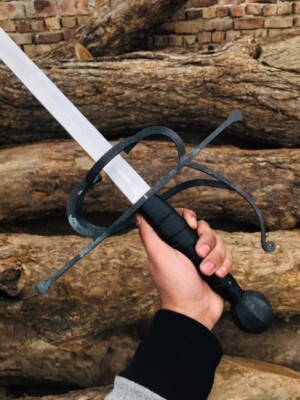Custom Handmade Carbon Steel Medieval Standard Rapier Sword With Leather Sheath