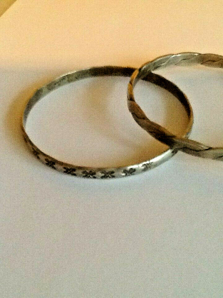 2 Sterling Silver Bangles Mexico, .925 & other marking