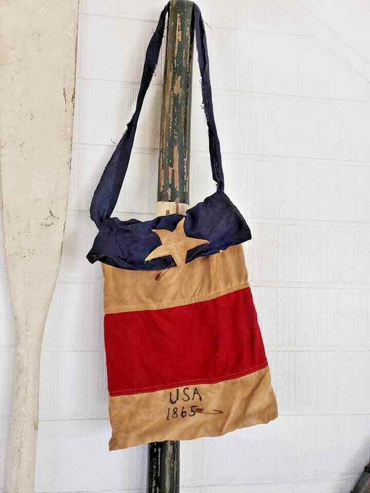 Primitive Handmade Grungy Red White Blue Flag Americana Bag