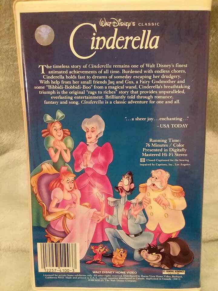 Walt Disneys Cinderella Black Diamond Classic Rare VHS 1988 - COLLECTIBLE~!